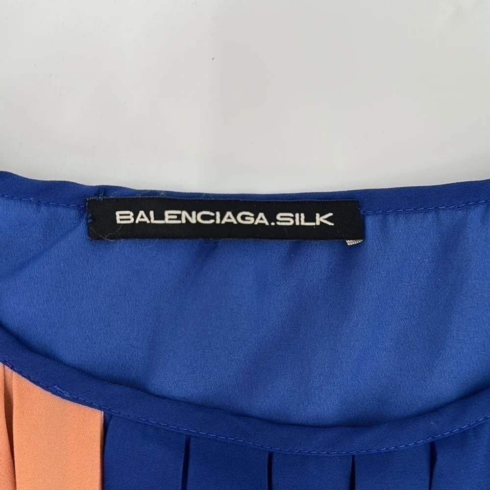 Balenciaga Silk Pink & Blue Color Block Pleated Dress Size FR38 = US 8
